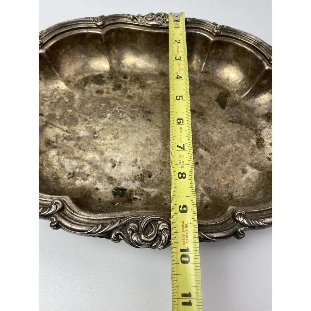 Vintage Silverplate on Copper Ornate Dish Antique Patina Props